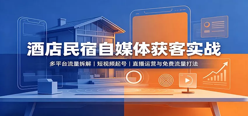 酒店民宿自媒体获客实战：多平台流量拆解，短视频起号，直播运营与免费流量打法网创项目-知识付费-在线课程-自媒体创业-网络副业-优利资源优利资源网