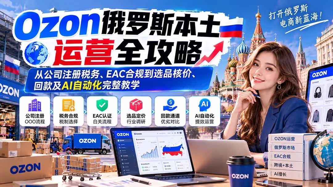 Ozon俄罗斯本土运营全攻略：从公司注册税务、EAC合规到选品核价、回款及AI自动化完整教学-鱼见海资源网-免费PHP网站源码模板,插件软件网创AI智能体资源分享平台！
