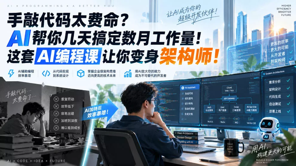 手敲代码太费命？AI帮你几天搞定数月工作量！这套AI编程课让你变身架构师！【原创双语字幕】 《鱼见海科技》-鱼见海资源网-免费PHP网站源码模板,插件软件网创AI智能体资源分享平台！