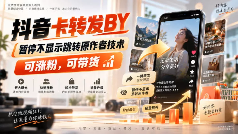 抖音卡转发搬运，暂停不显示跳转原作者技术，可涨粉，可带货客创社区-专注互联网轻资产资源整合与分享客创社区-专注互联网轻资产资源整合与分享