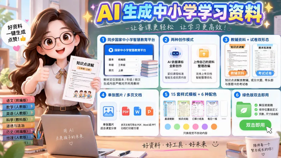 孩子的教辅别再乱买了：同步国家中小学智慧平台，AI一键生成图文教辅和试卷星享资源网HS游戏库