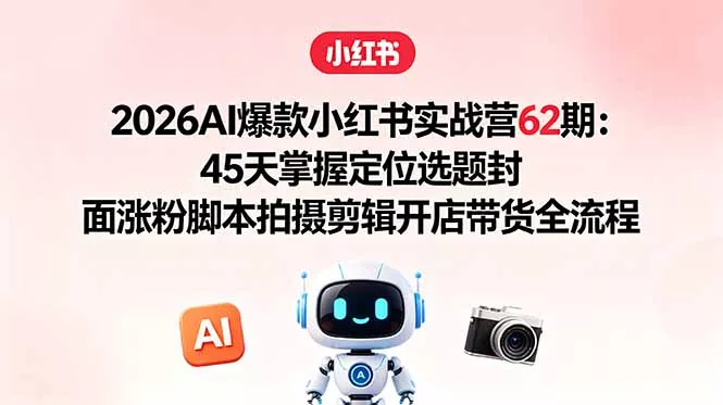 2026AI爆款小红书实战营62期：45天掌握定位选题封面涨粉脚本拍摄剪辑开店带货全流程-鱼见海资源网-免费PHP网站源码模板,插件软件网创AI智能体资源分享平台！