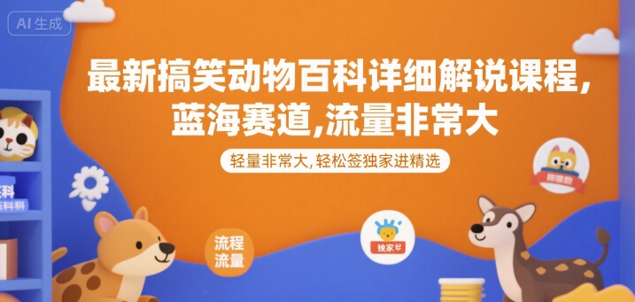 最新搞笑动物百科详细解说课程，蓝海赛道，流量非常大，轻松签独家进精选-客创社 - 专注互联网轻资产创业及网络项目资源整合与分享客创社-免费且强大的项目分享网站！