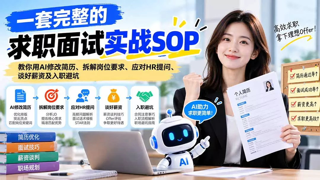 一套完整的求职面试实战SOP：教你用AI修改简历、拆解岗位要求、应对HR提问、谈好薪资及入职避坑 《鱼见海科技》-鱼见海资源网-免费PHP网站源码模板,插件软件网创AI智能体资源分享平台！