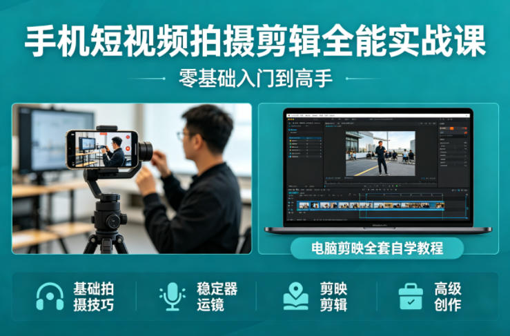 手机短视频拍摄剪辑全能实战课：零基础入门到高手，稳定器运镜+电脑剪映全套自学教程客创社区-专注互联网轻资产资源整合与分享客创社区-专注互联网轻资产资源整合与分享