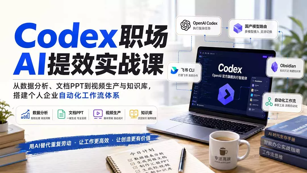 Codex职场AI提效实战课：从数据分析、文档PPT到视频生产与知识库，搭建个人企业自动化工作流体系客创社区-专注互联网轻资产资源整合与分享客创社区-专注互联网轻资产资源整合与分享