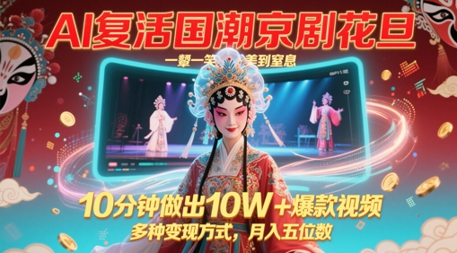 AI复活国潮京剧花旦，一颦一笑美到窒息，10分钟做出10W+爆款视频，多种变现方式，月入五位数-客创社 - 专注互联网轻资产创业及网络项目资源整合与分享客创社-免费且强大的项目分享网站！
