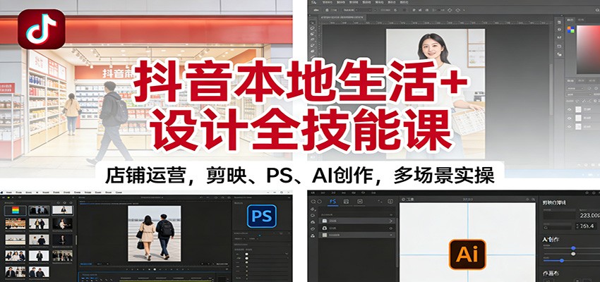 抖音本地生活+设计全技能课：店铺运营，剪映、PS、AI创作，多场景实操中赚AI网_草根零加盟费创业平台_小本副业项目推荐_抖音短视频 / AI 创业教程库项目资源网