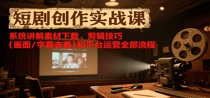 短剧创作实战课，系统讲解素材下载、剪辑技巧（画面/字幕去重）和平台运营全部流程-客创社 - 专注互联网轻资产创业及网络项目资源整合与分享客创社-免费且强大的项目分享网站！