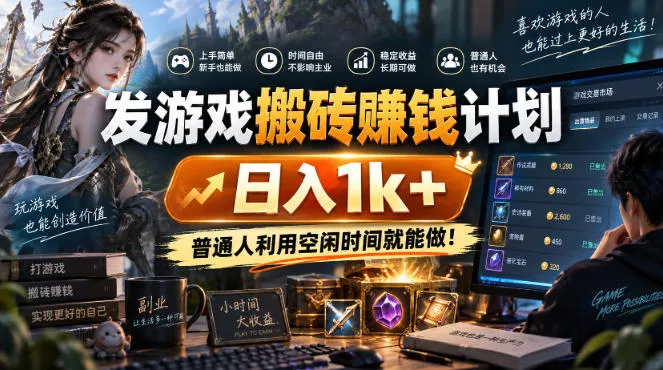 发游戏搬砖賺钱计划，日入1k+，普通人利用空闲时间就能做！【揭秘】星享资源网星享资源网