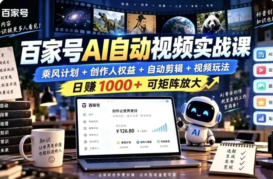 百家号自动矩阵玩法,长期可以做的项目,日入1k+,真正的睡后收入-第一人副业终点站