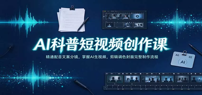 AI科普短视频创作课：精通配音文案分镜，掌握AI生视频，剪辑调色封面完整制作流程客创社区-专注互联网轻资产资源整合与分享客创社区-专注互联网轻资产资源整合与分享