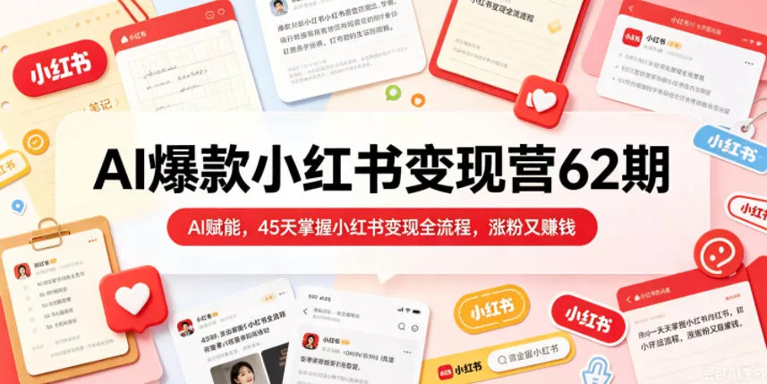 AI爆款小红书变现营62期2026年5月，AI赋能，45天掌握小红书变现全流程，涨粉又賺钱客创社区-专注互联网轻资产资源整合与分享客创社区-专注互联网轻资产资源整合与分享