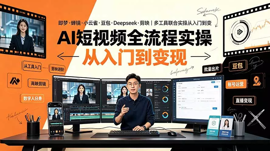 AI短视频全流程实操：即梦·蝉镜·小云雀·豆包·Deepseek·剪映｜多工具联合实操从入门到变现客创社区-专注互联网轻资产资源整合与分享客创社区-专注互联网轻资产资源整合与分享