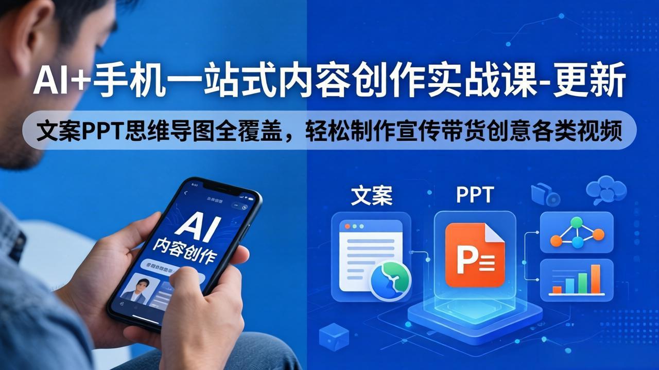 AI+手机一站式内容创作实战课-更新，文案PPT思维导图全覆盖，轻松制作宣传带货创意各类视频-鱼见海资源网-免费PHP网站源码模板,插件软件网创AI智能体资源分享平台！