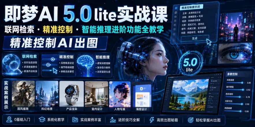 即梦AI 5.0 lite实战课，联网检索・精准控制・智能推理进阶功能全教学，精准控制AI出图客创社区-专注互联网轻资产资源整合与分享客创社区-专注互联网轻资产资源整合与分享