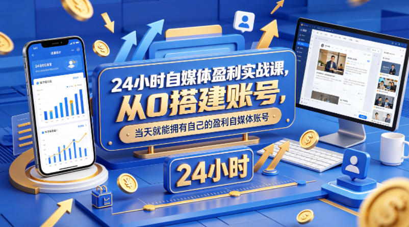 24小时自媒体盈利实战课，从0搭建账号，当天就能拥有自己的盈利自媒体账号-云动网创-专注网络创业项目推广与实战，致力于打造一个高质量的网络创业搞钱圈子。