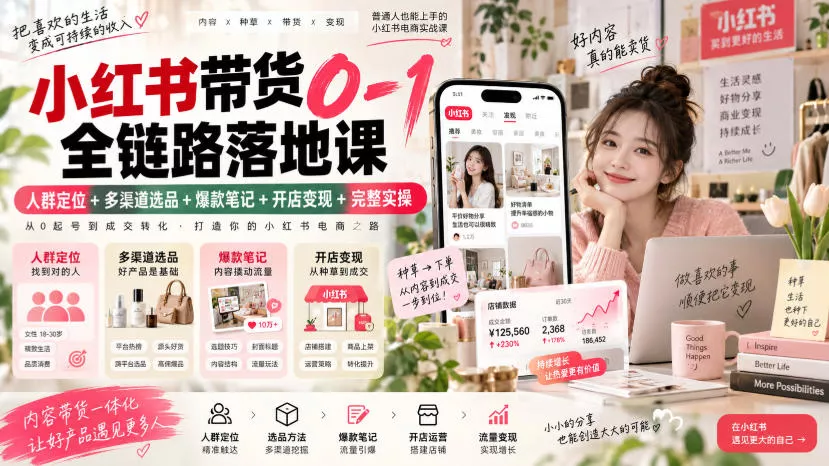 小红书带货0-1全链路落地课｜人群定位+多渠道选品+爆款笔记+开店变现完整实操星享资源网星享资源网