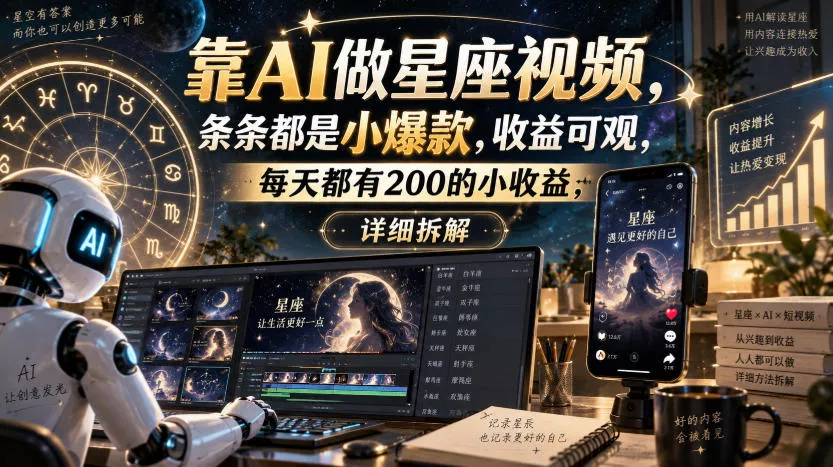 靠AI做星座视频，条条都是小爆款，收益可观，每天都有200的小收益，详细拆解客创社区-专注互联网轻资产资源整合与分享客创社区-专注互联网轻资产资源整合与分享