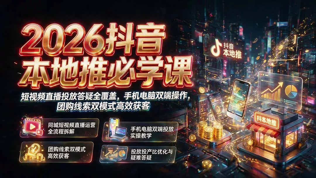 2026抖音本地推必学课｜短视频直播投放答疑全覆盖，手机电脑双端操作，团购线索双模式高效获客客创社区-专注互联网轻资产资源整合与分享客创社区-专注互联网轻资产资源整合与分享