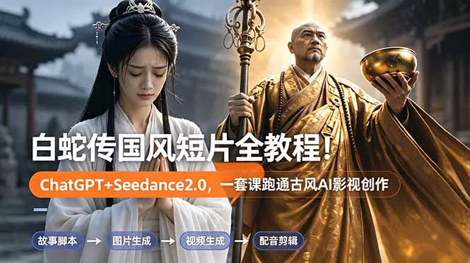 白蛇传-国风短片全教程！ChatGPT+Seedance2.0，一套课跑通古风AI影视创作-鱼见海资源网-免费PHP网站源码模板,插件软件网创AI智能体资源分享平台！
