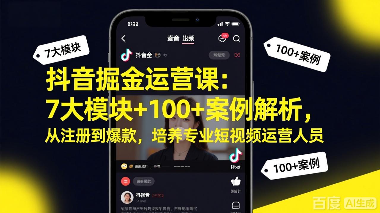 抖音掘金运营课：7大模块+100+案例解析，从注册到爆款，培养专业短视频运营人员-鱼见海资源网-免费PHP网站源码模板,插件软件网创AI智能体资源分享平台！