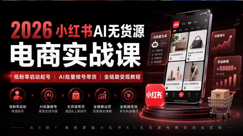 2026小红书AI无货源电商实战课｜低粉零启动起号｜AI批量做号带货全链路变现教程星享资源网星享资源网