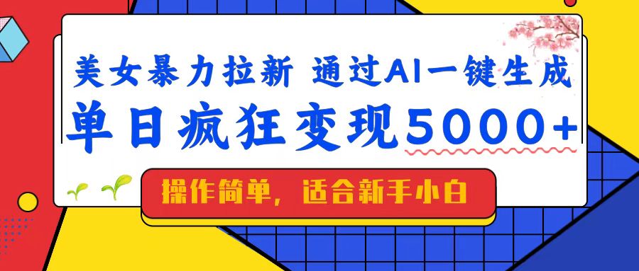 美女暴力拉新，通过AI一键生成，单日疯狂变现5000+，纯小白一学就会！客创社 - 专注互联网轻资产创业及网络项目资源整合与分享客创社 - 专注互联网轻资产创业及网络项目资源整合与分享