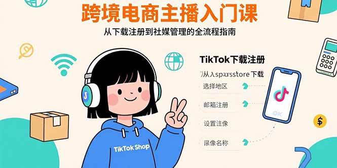 （15708期）跨境电商主播入门课，TikTok下载注册，支付工具配置，社媒账号管理全流程-客创社 - 专注互联网轻资产创业及网络项目资源整合与分享客创社-免费且强大的项目分享网站！