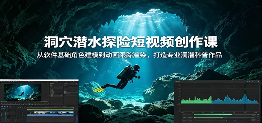 洞穴潜水探险短视频创作课：从软件基础角色建模到动画跟踪渲染，打造专业洞潜科普作品客创社区-专注互联网轻资产资源整合与分享客创社区-专注互联网轻资产资源整合与分享
