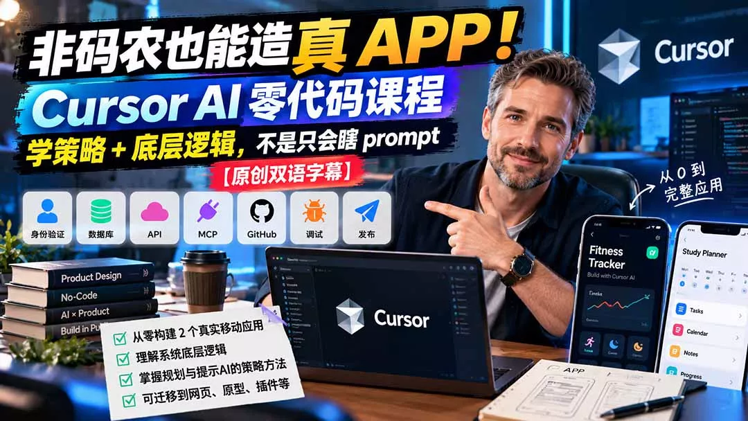 非码农也能造真 APP！Cursor AI 零代码课程：学策略 + 底层逻辑，不是只会瞎 prompt【原创双语字幕】星享资源网HS游戏库