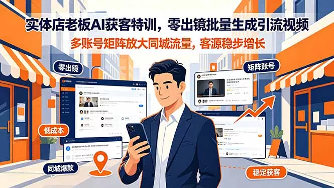 实体店老板AI获客特训，零出镜批量生成引流视频，多账号矩阵放大同城流量，客源稳步增长-鱼见海资源网-免费PHP网站源码模板,插件软件网创AI智能体资源分享平台！