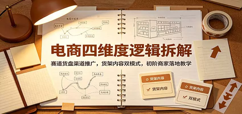 电商四维度逻辑拆解：赛道货盘渠道推广，货架内容双模式，初阶商家落地教学客创社区-专注互联网轻资产资源整合与分享客创社区-专注互联网轻资产资源整合与分享