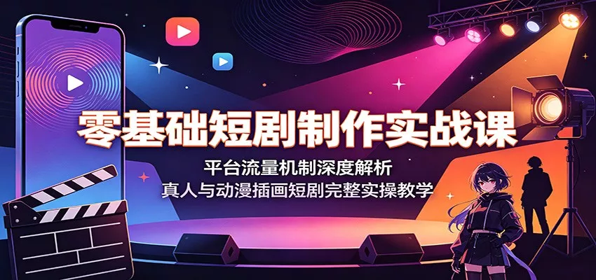 零基础短剧制作实战课：平台流量机制深度解析，真人与动漫插画短剧完整实操教学客创社区-专注互联网轻资产资源整合与分享客创社区-专注互联网轻资产资源整合与分享