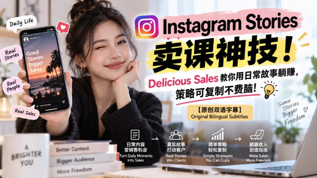 Instagram Stories卖课神技！Delicious Sales教你用日常故事躺賺，策略可复制不费脑！【原创双语字幕】星享资源网HS游戏库