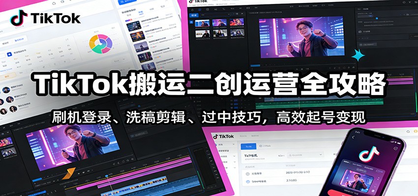 TikTok搬运二创运营全攻略：刷机登录、洗稿剪辑 、过中技巧，高效起号变现客创社区-专注互联网轻资产资源整合与分享客创社区-专注互联网轻资产资源整合与分享