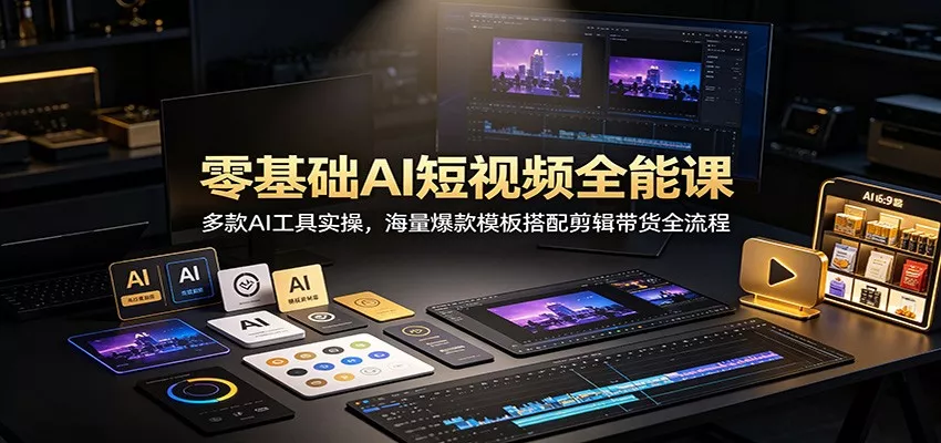 零基础AI短视频全能课：多款AI工具实操，海量爆款模板搭配剪辑带货全流程-鱼见海资源网-免费PHP网站源码模板,插件软件网创AI智能体资源分享平台！
