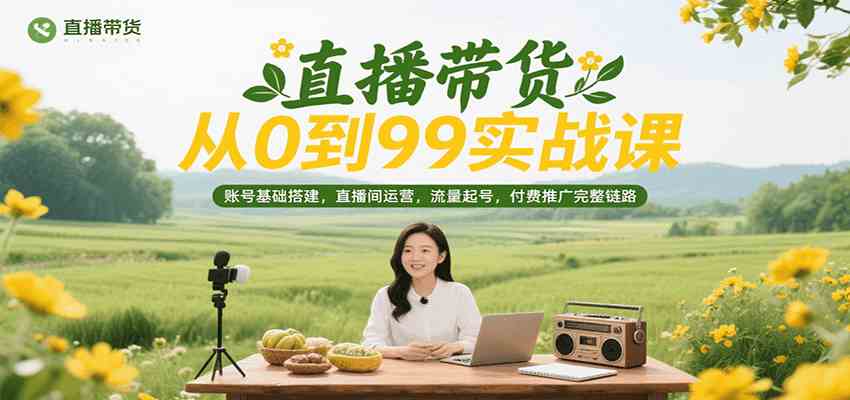 直播带货从0到99实战课，账号基础搭建，直播间运营，流量起号，付费推广完整链路-客创社 - 专注互联网轻资产创业及网络项目资源整合与分享客创社-免费且强大的项目分享网站！