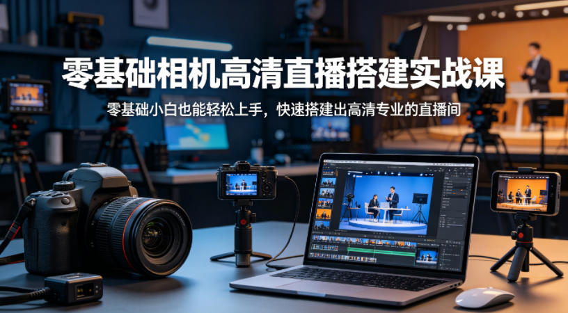 零基础相机高清直播间搭建实战课，小白也能轻松上手，快速搭建出高清专业的直播间-九九网创