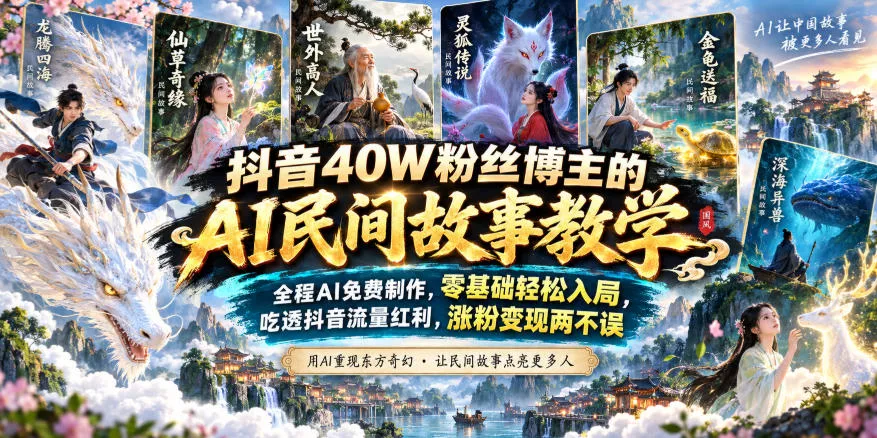 抖音40W粉丝博主的AI民间故事教学，全程AI免费制作，零基础轻松入局，吃透抖音流量红利，涨粉变现两不误 《鱼见海科技》-鱼见海资源网-免费PHP网站源码模板,插件软件网创AI智能体资源分享平台！