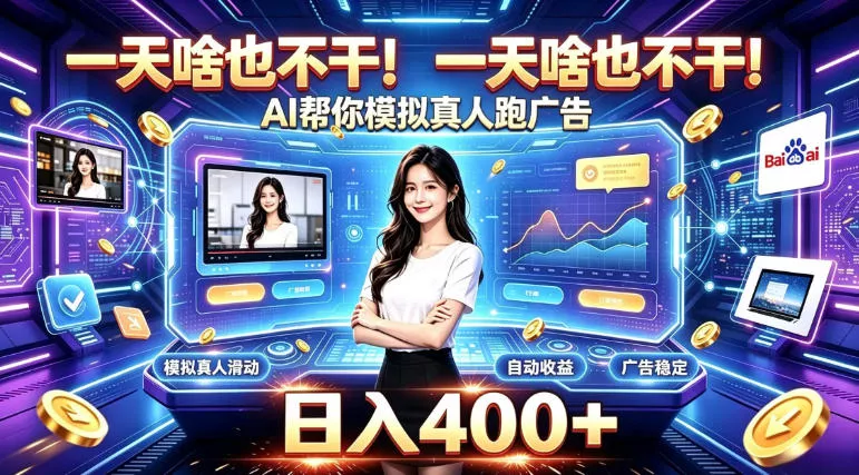 一天啥也不干！AI帮你模拟真人跑广告，稳定日入400+，实现真正被动变现【揭秘】-鱼见海资源网-免费PHP网站源码模板,插件软件网创AI智能体资源分享平台！