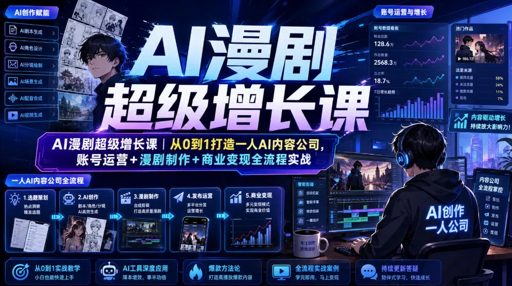 AI漫剧超级增长课｜从0到1打造一人AI内容公司，账号运营+漫剧制作+商业变现全流程实战主用 -、辅助 +中赚AI网