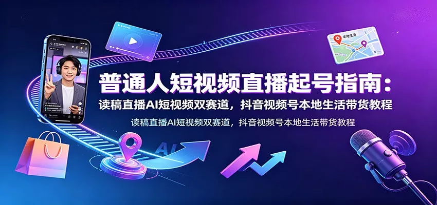 普通人短视频直播起号指南：读稿直播AI短视频双赛道，抖音视频号本地生活带货教程客创社区-专注互联网轻资产资源整合与分享客创社区-专注互联网轻资产资源整合与分享