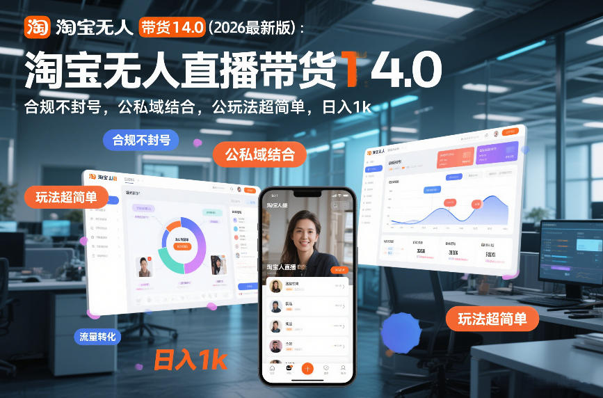 淘宝无人直播带货14.0(2026最新版)：合规不封号，公私域结合，玩法超简单，日入1k+【揭秘】客创社区-专注互联网轻资产资源整合与分享客创社区-专注互联网轻资产资源整合与分享