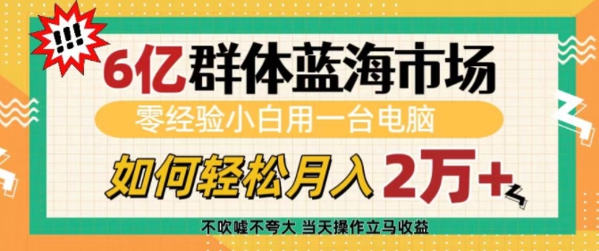 6亿群体蓝海市场，零经验小白用一台电脑，如何轻松月入过w【揭秘】-客创社 - 专注互联网轻资产创业及网络项目资源整合与分享客创社-免费且强大的项目分享网站！