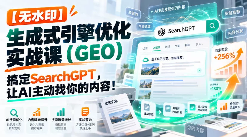 【无水印】生成式引擎优化(GEO)实战课：搞定SearchGPT，让AI主动找你的内容！【原创双语字幕】客创社区-专注互联网轻资产资源整合与分享客创社区-专注互联网轻资产资源整合与分享