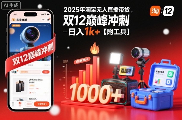 2025年淘宝无人直播带货，冲刺双12，日入1k+【附工具】【揭秘】客创社区-专注互联网轻资产资源整合与分享客创社区-专注互联网轻资产资源整合与分享