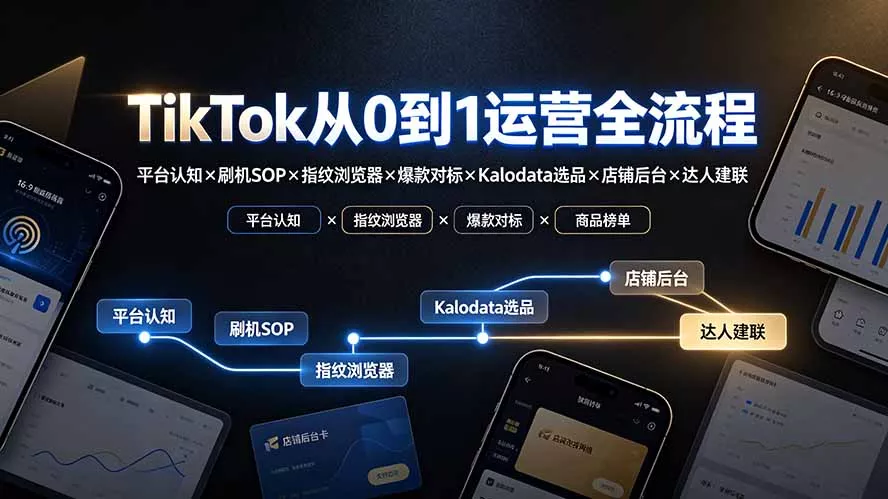 TikTok从0到1运营全流程-更新：平台认知×刷机SOP×指纹浏览器×爆款对标×Kalodata选品×店铺后台×达人建联-鱼见海资源网-免费PHP网站源码模板,插件软件网创AI智能体资源分享平台！