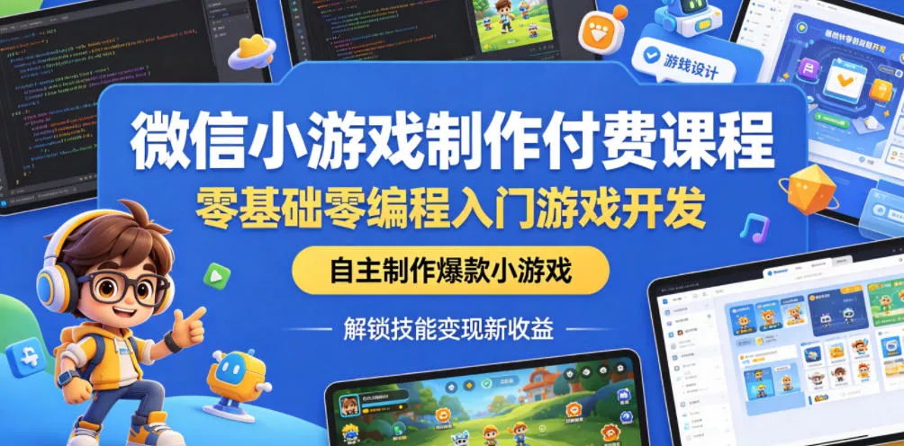 微信小游戏制作付费课程，零基础零编程入门游戏开发，自主制作爆款小游戏，解锁技能变现新收益-鱼见海资源网-免费PHP网站源码模板,插件软件网创AI智能体资源分享平台！