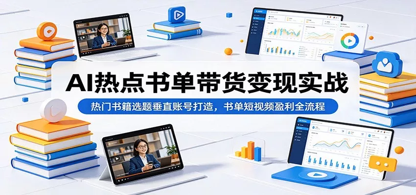AI热点书单带货变现实战：热门书籍选题垂直账号打造，书单短视频盈利全流程主用 -、辅助 +中赚AI网